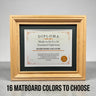 11 x 14 Premium Diploma Wood Frame, Natural Wood Tone, 16 Matboard colors available, Conservation Acrylic, anti Acid foam board