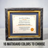 11 x 14 Premium Diploma Wood Frame, Distressed Black With Gold, 16 Matboard colors available, Conservation Acrylic, anti Acid foam board