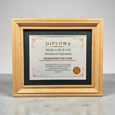 11 x 14 Premium Diploma Wood Frame, Natural Wood Tone, 16 Matboard colors available, Conservation Acrylic, anti Acid foam board