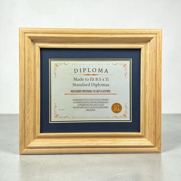 8.5 x 11 Premium Diploma Wood Frame, Natural Wood Tone, 16 Matboard colors available, Conservation Acrylic, anti Acid foam board