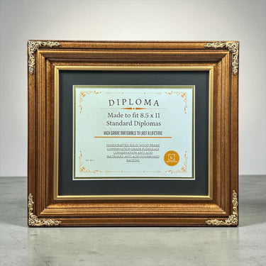 8.5 x 11 Premium Diploma Ornate Wood Frame, Antique Bronze W/Gold, 16 Matboard colors available, Conservation Acrylic, anti Acid foam board