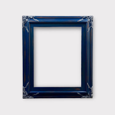 12 X 16 In Stock Ready to ship-Classic ornate wood frame, DISTRESSED BLUE with SILVER leaf accents , custom canvas frame, portrait frame