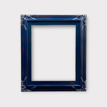 14 x 18 In Stock Redy to ship-Classic ornate wood frame, DISTRESSED BLUE with SILVER leaf accents , custom canvas frame, portrait frame,
