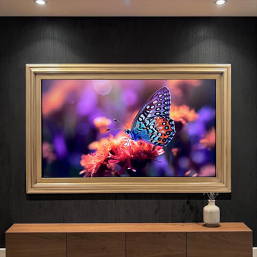 32" to 65" inch TV frame for Samsung The Frame TV and Frame Pro TV models, Antique Gold finish, not meant for use with other TVs.