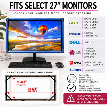 Ornate Wood Monitor Frame for Select 27 Inch Acer & Compatible Monitors, Handcrafted Decorative Computer Monitor Bezel, Navy Blue
