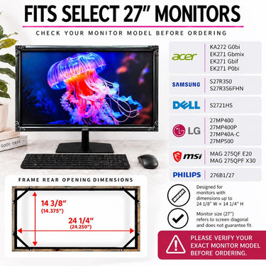 Ornate Wood Monitor Frame for Select 27 Inch Acer & Compatible Monitors, Handcrafted Decorative Computer Monitor Bezel, Matte Black Finish