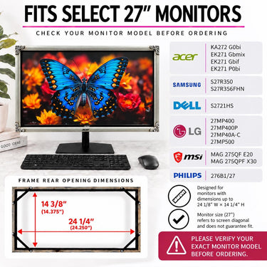 Ornate Wood Monitor Frame for Select 27 Inch Acer & Compatible Monitors, Handcrafted Decorative Computer Monitor Bezel, Antique Silver
