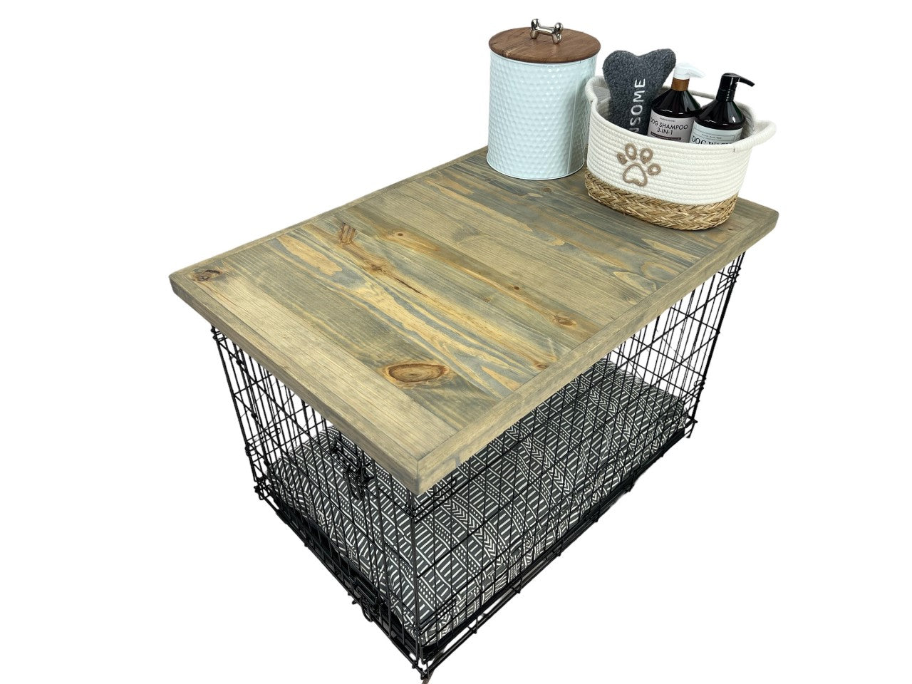 Dog Kennel Wood Top with safety lip, CLASSIC GRAY STAIN, handcrafted ...