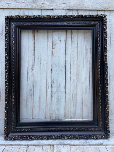 12 x 16 In Stock - Ready to Ship Vintage style Black wood picture frame with gold accents., antique style, ornate frame,distressed black,