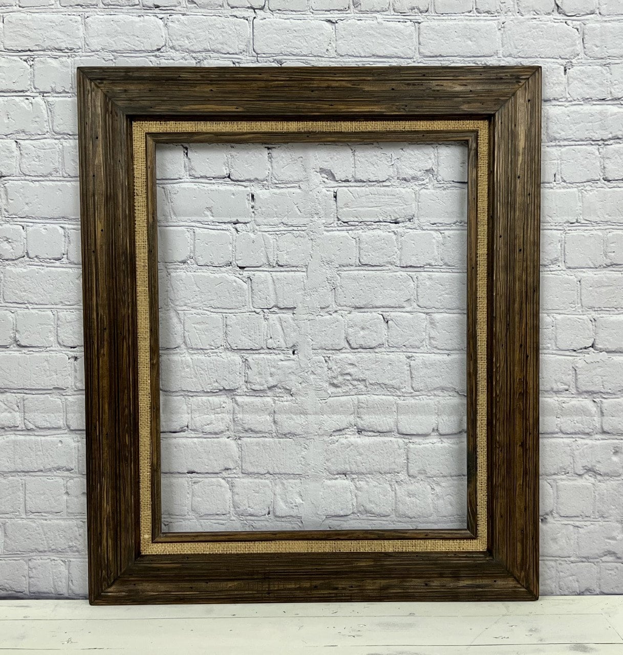 Rustic Rural Frame Rustic wood frame with burlap linen liner , wood rustic frame, custom ...