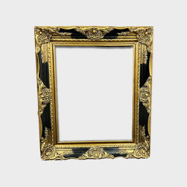 Classic Colonial Style Wood Ornate Picture Frame black with gold leaf accents.