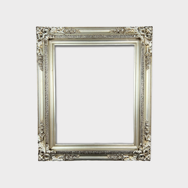 Traditional compo XL ornate wood frame antiqued Silver leaf. Available in standard and custom sizes.