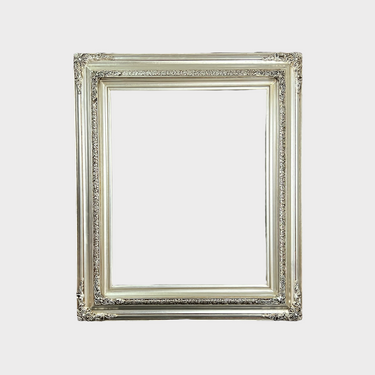 Traditional compo ornate frame in silver leaf with antiqued finish, standard and custom sizes are avialable.